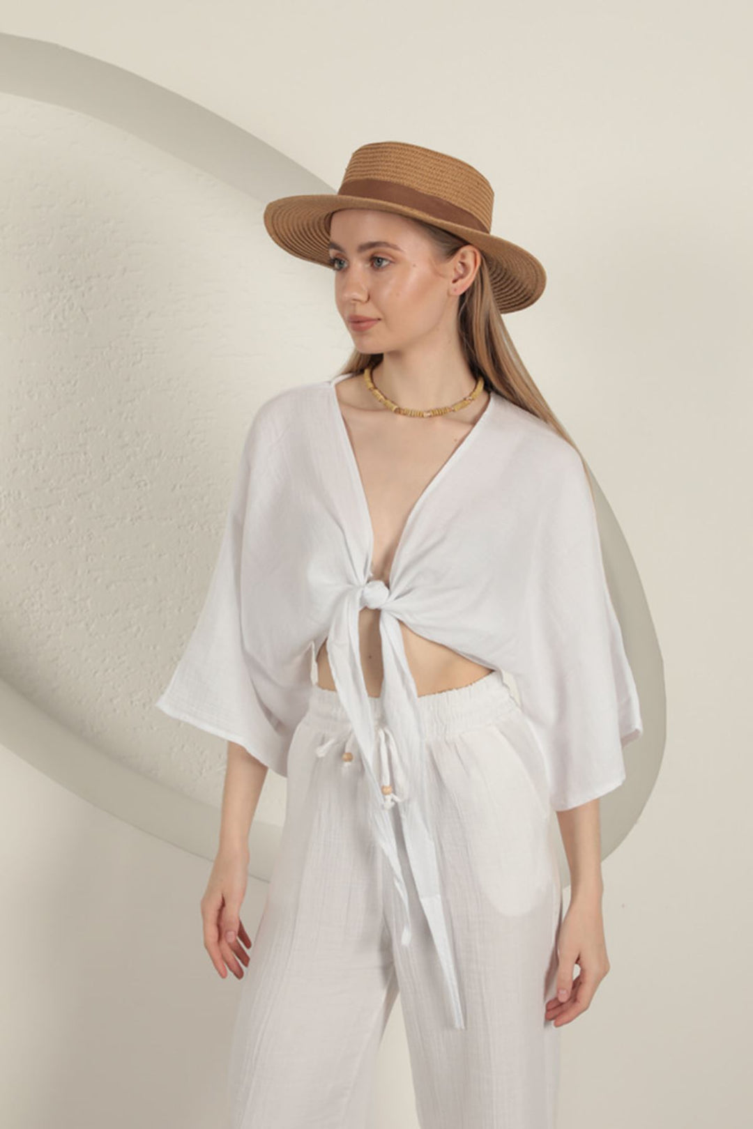 KKT Müslin Kumaş Kimono-Beyaz - Whitney