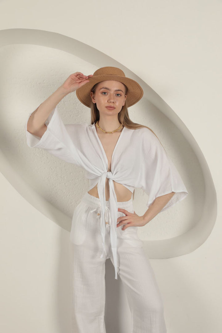 KKT Müslin Kumaş Kimono-Beyaz - Whitney
