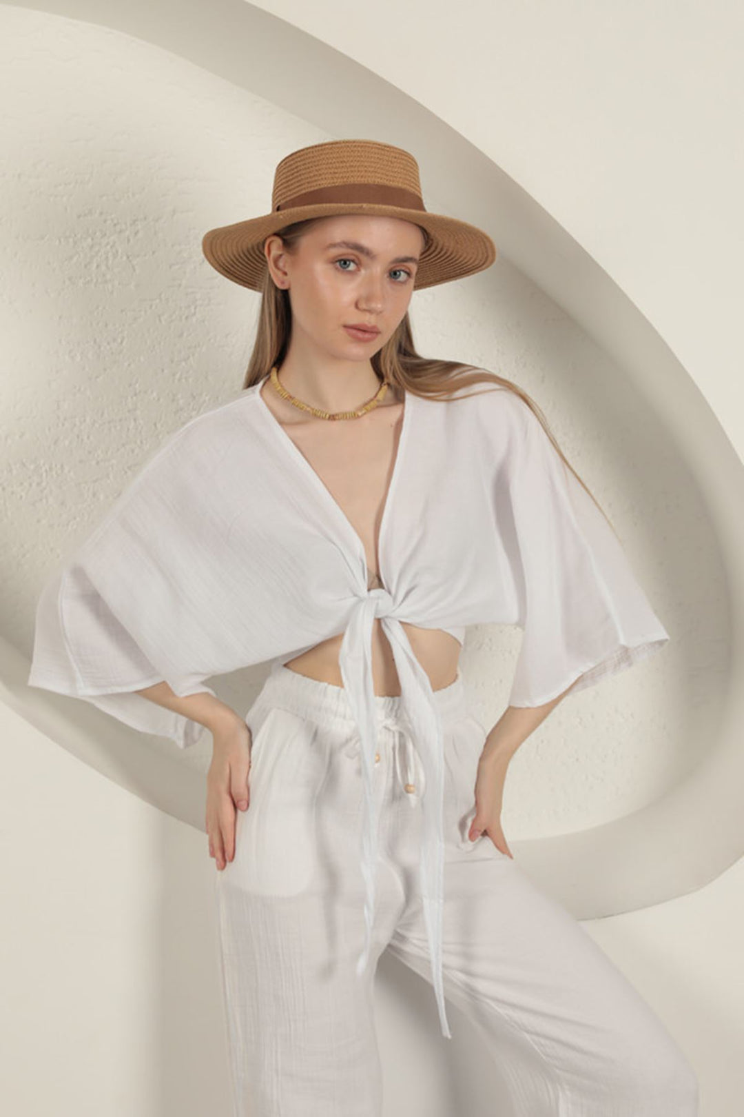 KKT Müslin Kumaş Kimono-Beyaz - Whitney