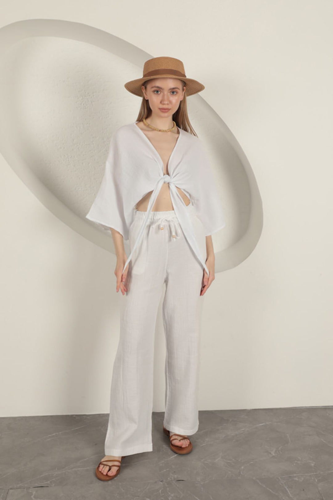 KKT Müslin Kumaş Kimono-Beyaz - Whitney