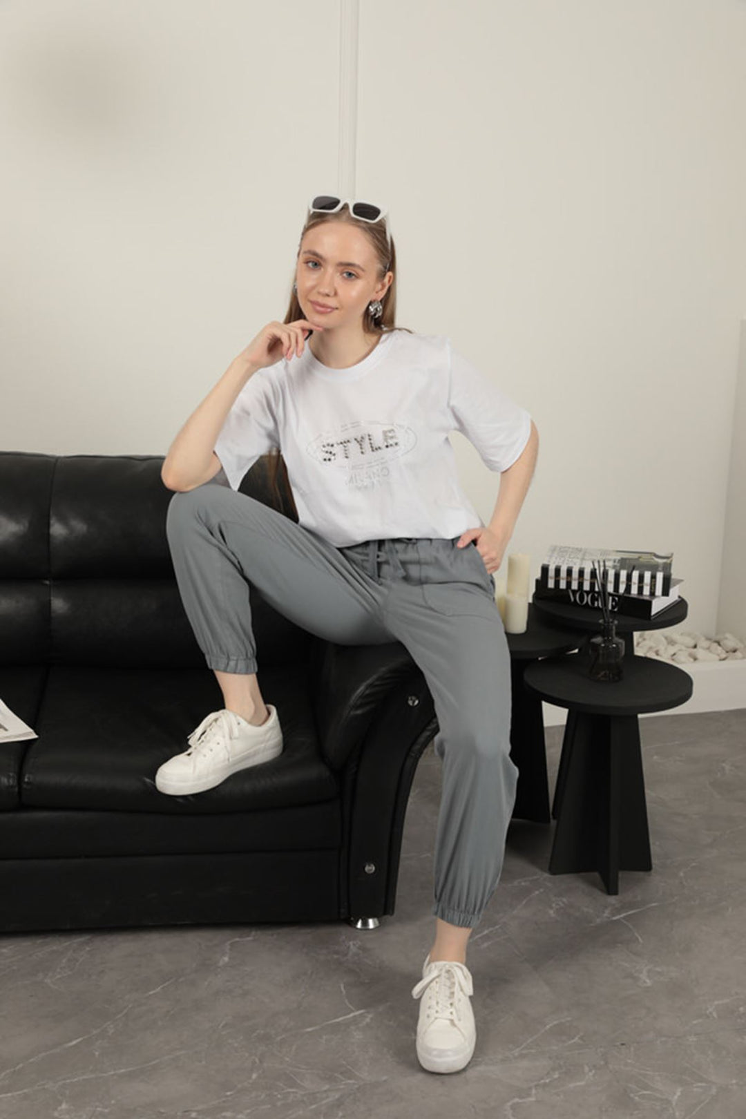 KKT Women's Elastic Leg Trousers-Grey - Saarlouis