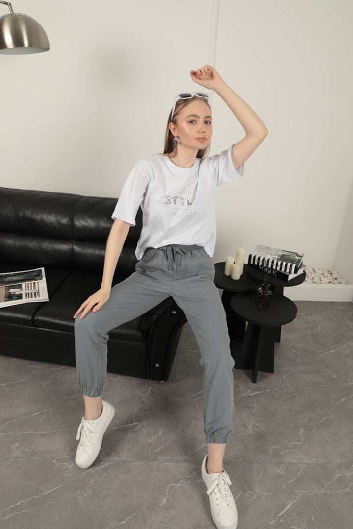 KKT Women's Elastic Leg Trousers-Grey - Saarlouis
