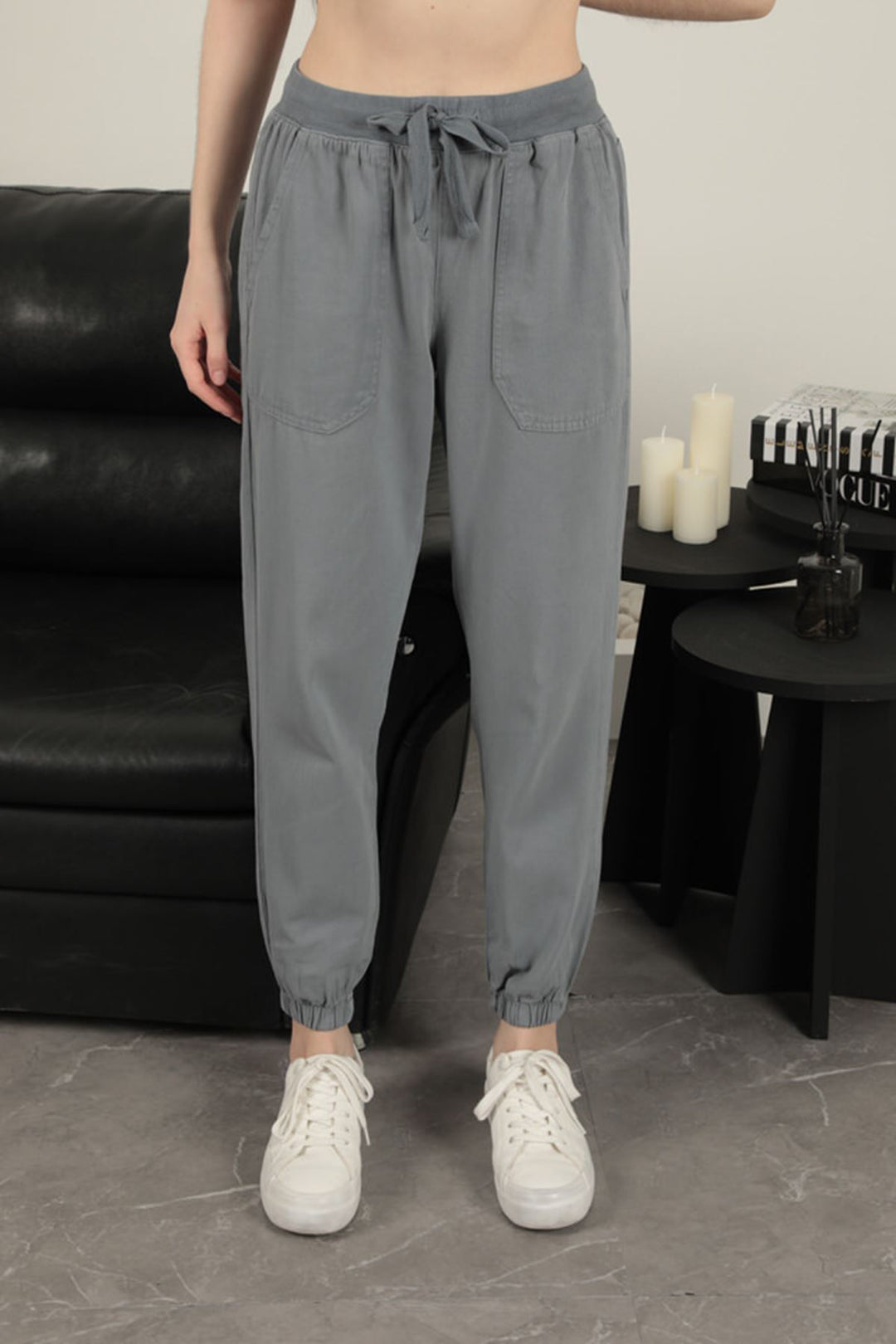 KKT Women's Elastic Leg Trousers-Grey - Saarlouis