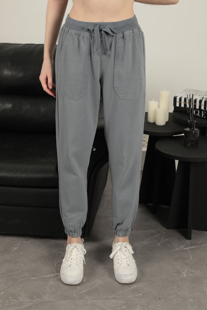 KKT Women's Elastic Leg Trousers-Grey - Saarlouis