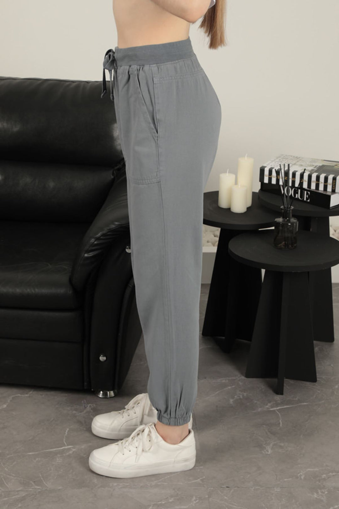 KKT Women's Elastic Leg Trousers-Grey - Saarlouis