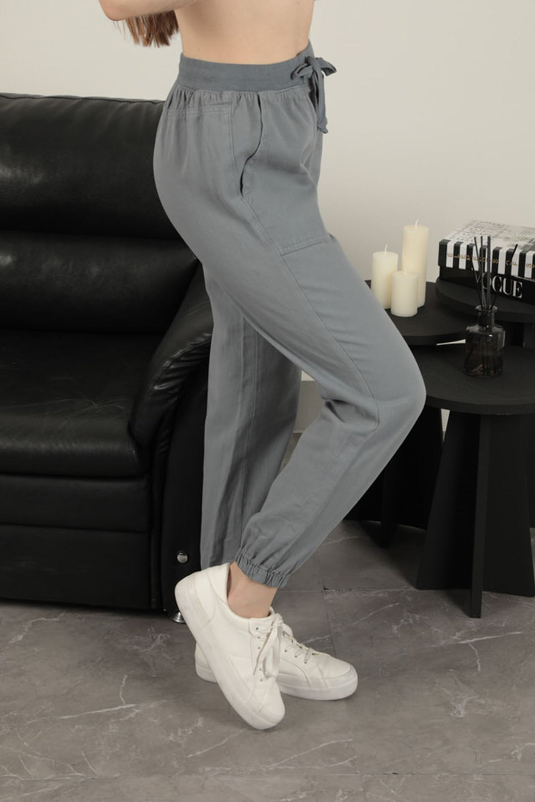 KKT Women's Elastic Leg Trousers-Grey - Saarlouis