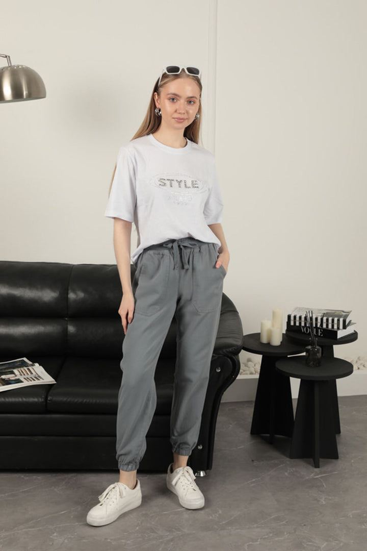 KKT Women's Elastic Leg Trousers-Grey - Saarlouis