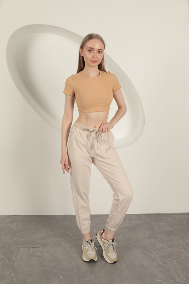KKT Women's Trousers with Elastic Legs-Stone - Estero