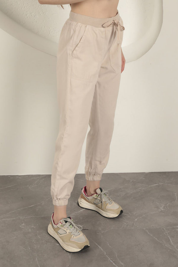 KKT Women's Trousers with Elastic Legs-Stone - Estero
