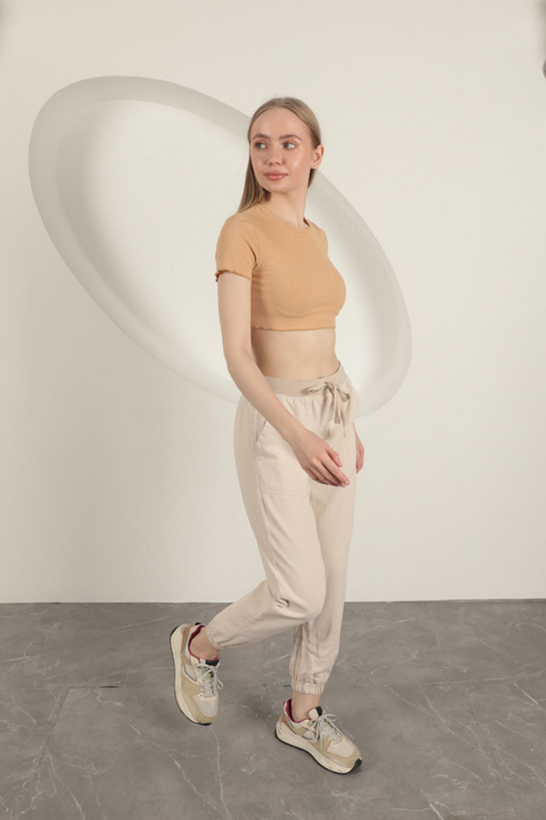 KKT Women's Trousers with Elastic Legs-Stone - Estero