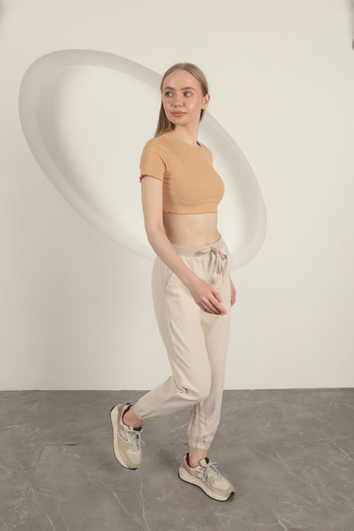 KKT Women's Trousers with Elastic Legs-Stone - Estero
