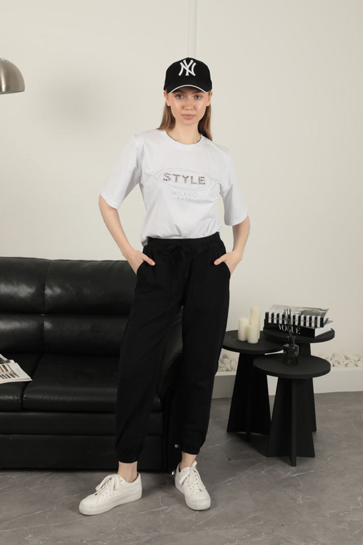 KKT Women's Elastic Leg Trousers-Black - Poinciana