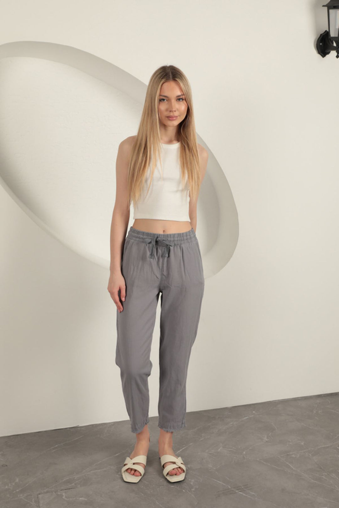 KKT Tasseled Women's Trousers-Grey - Tenancingo