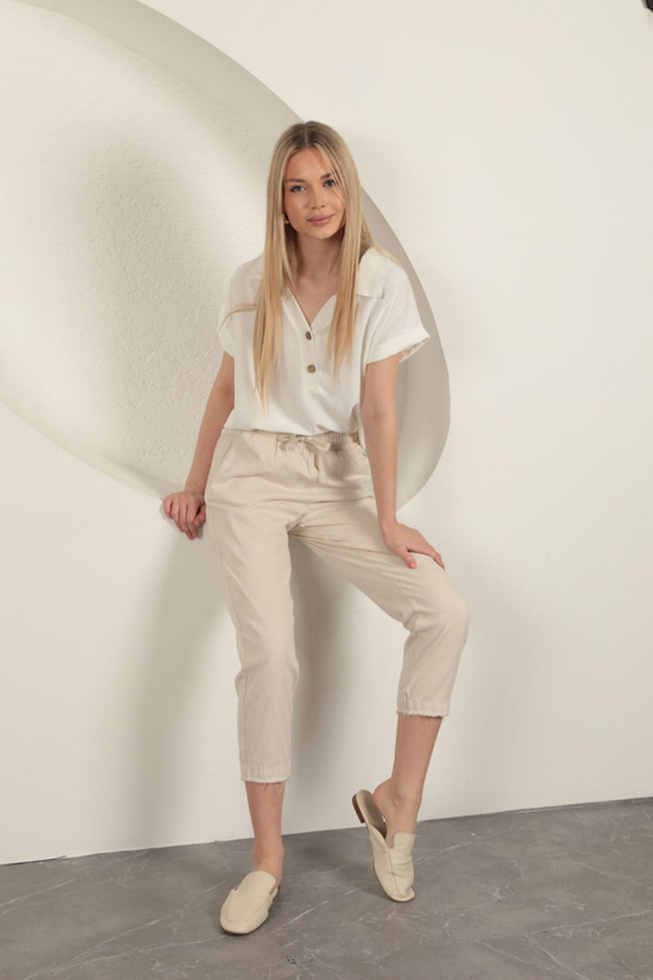 KKT Tasseled Women's Trousers-Stone - Franklin