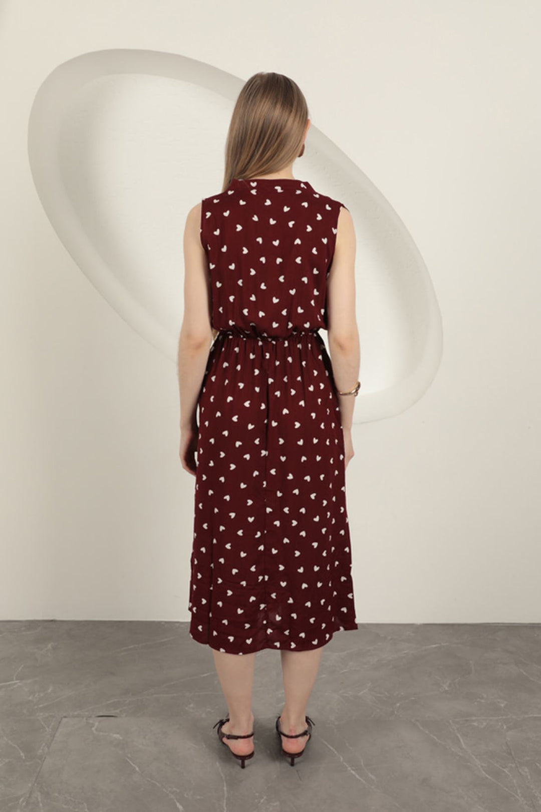 KKT Viscose Fabric Heart Patterned Dress-Burgundy - Ixtlahuacán de los Membrillos