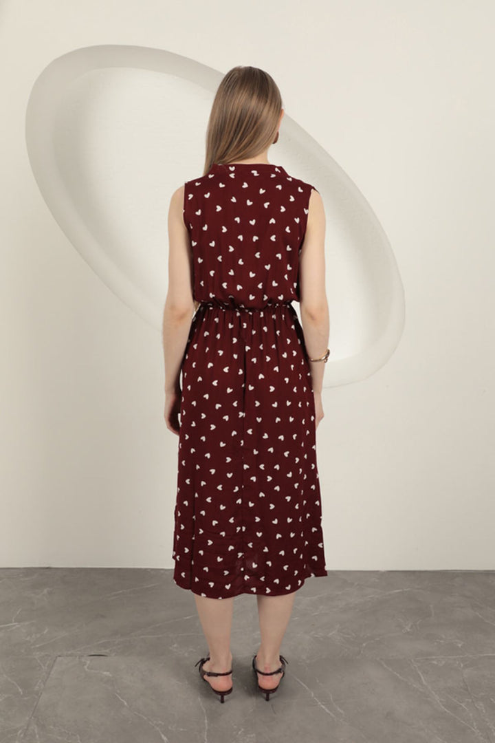 KKT Viscose Fabric Heart Patterned Dress-Burgundy - Ixtlahuacán de los Membrillos