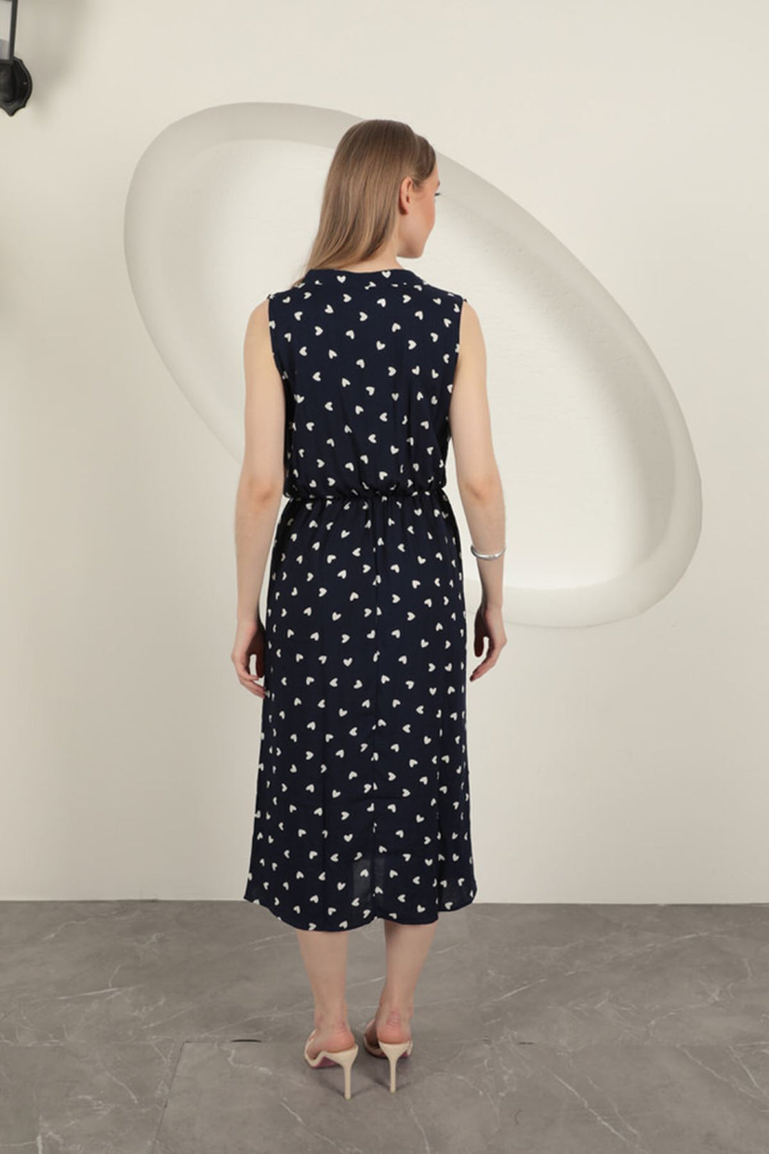 KKT Viscose Fabric Heart Patterned Dress-Navy Blue - Baytown