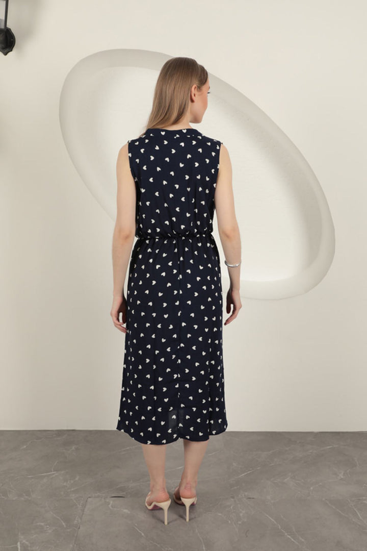 KKT Viscose Fabric Heart Patterned Dress-Navy Blue - Baytown