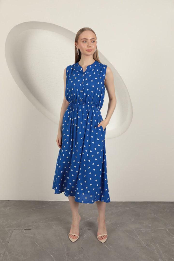 KKT Viscose Fabric Heart Patterned Dress-Sax - Carrollton