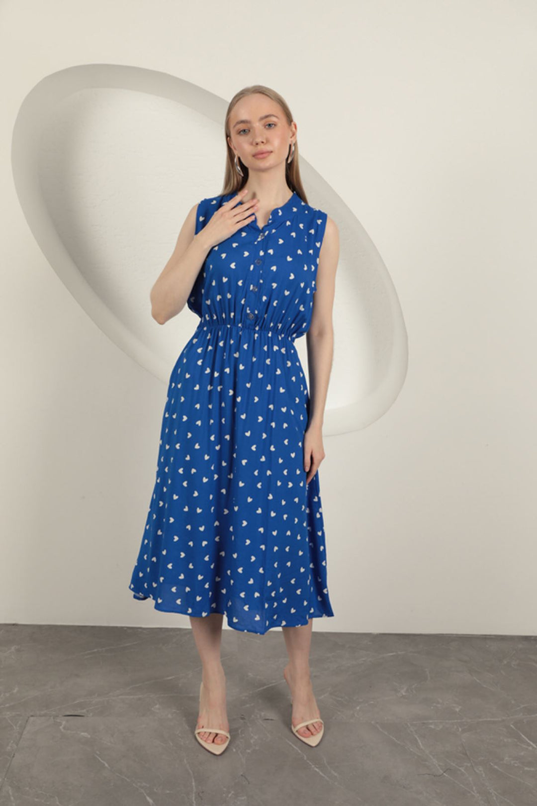 KKT Viscose Fabric Heart Patterned Dress-Sax - Carrollton