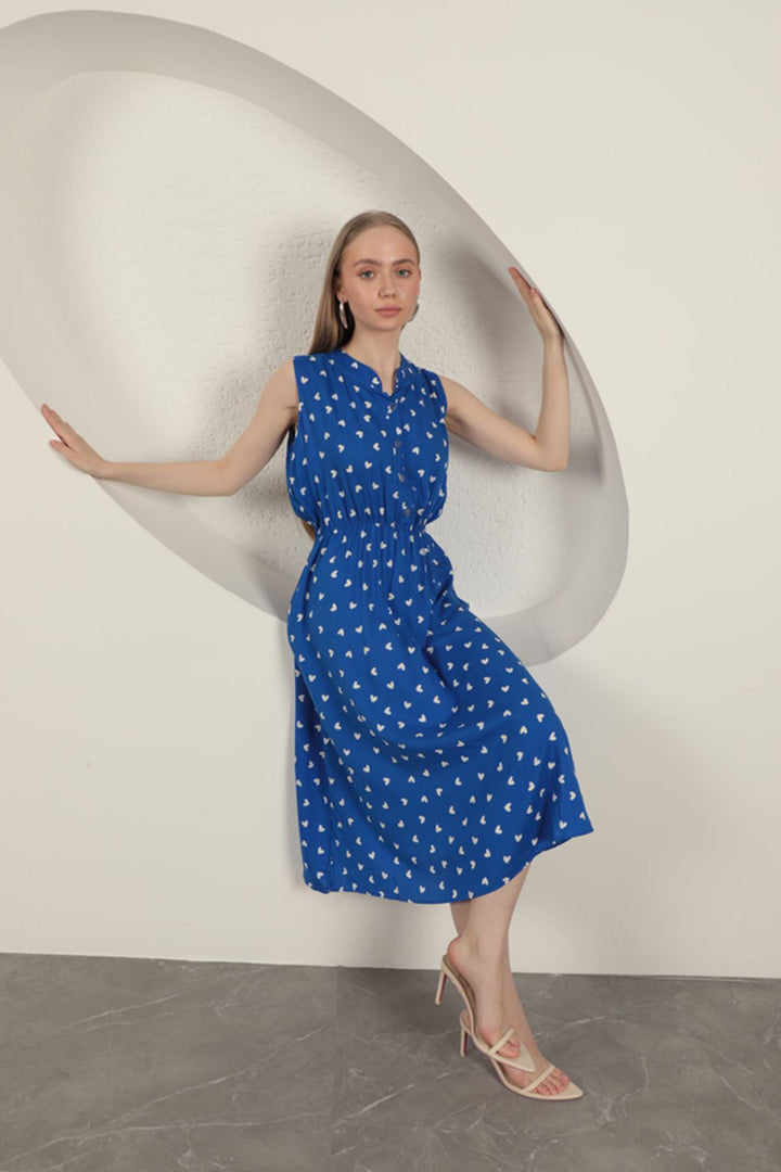 KKT Viscose Fabric Heart Patterned Dress-Sax - Carrollton
