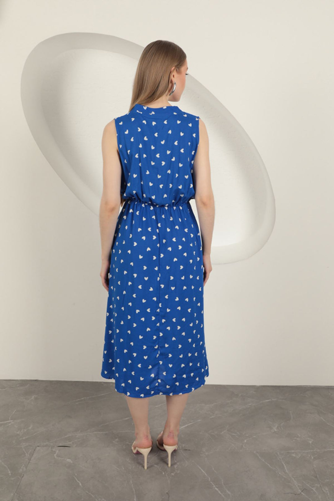 KKT Viscose Fabric Heart Patterned Dress-Sax - Carrollton