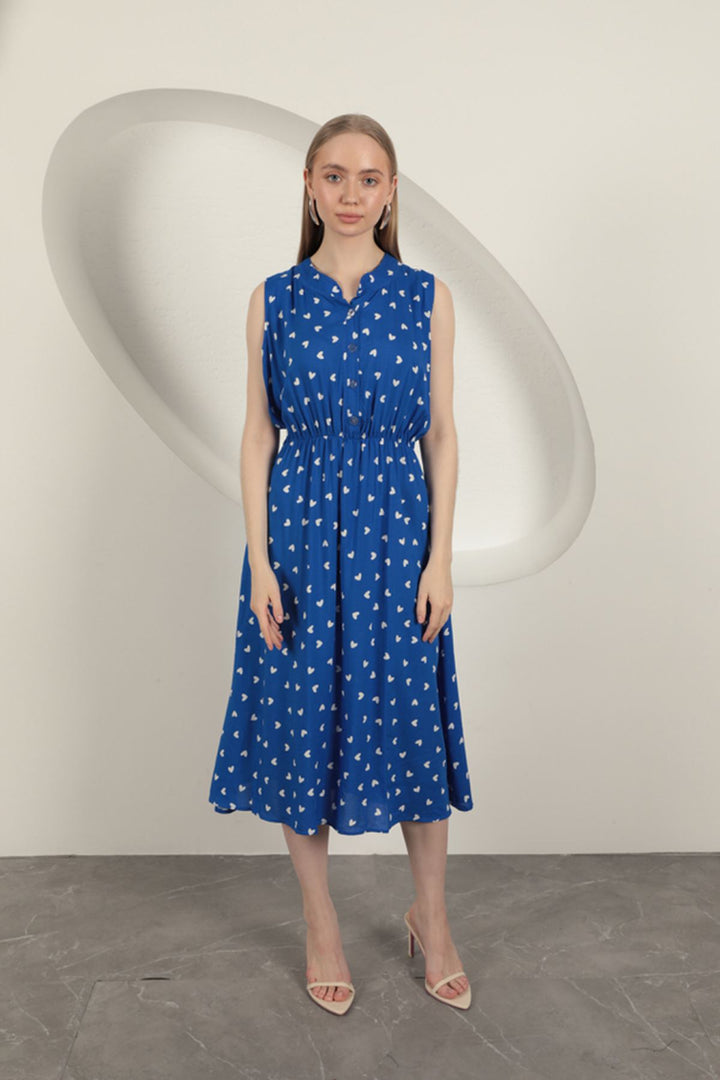 KKT Viscose Fabric Heart Patterned Dress-Sax - Carrollton