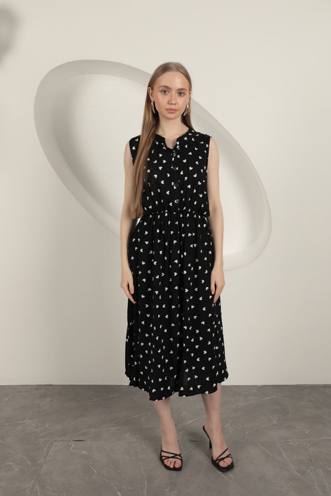 KKT Viscose Fabric Heart Patterned Dress-Black - Álimos