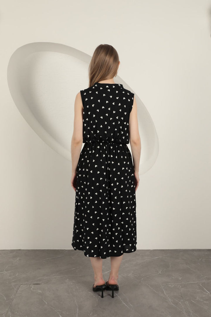 KKT Viscose Fabric Heart Patterned Dress-Black - Álimos