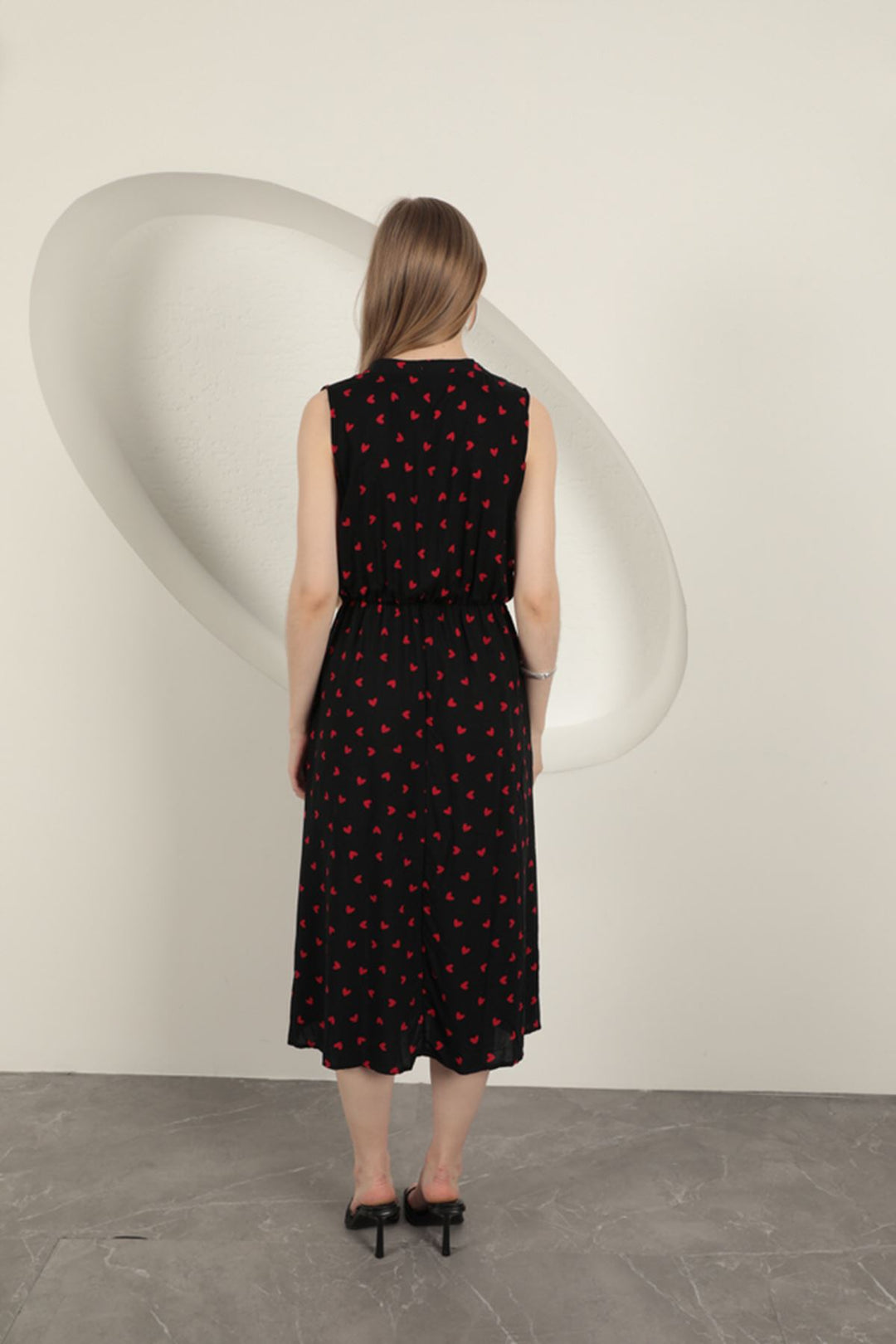 KKT Viscose Fabric Heart Patterned Dress-Black/Red - Manzanillo