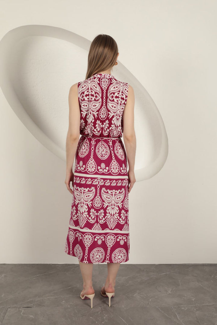 KKT Viscose Fabric Ethnic Patterned Dress-Fuchsia - Zaragoza