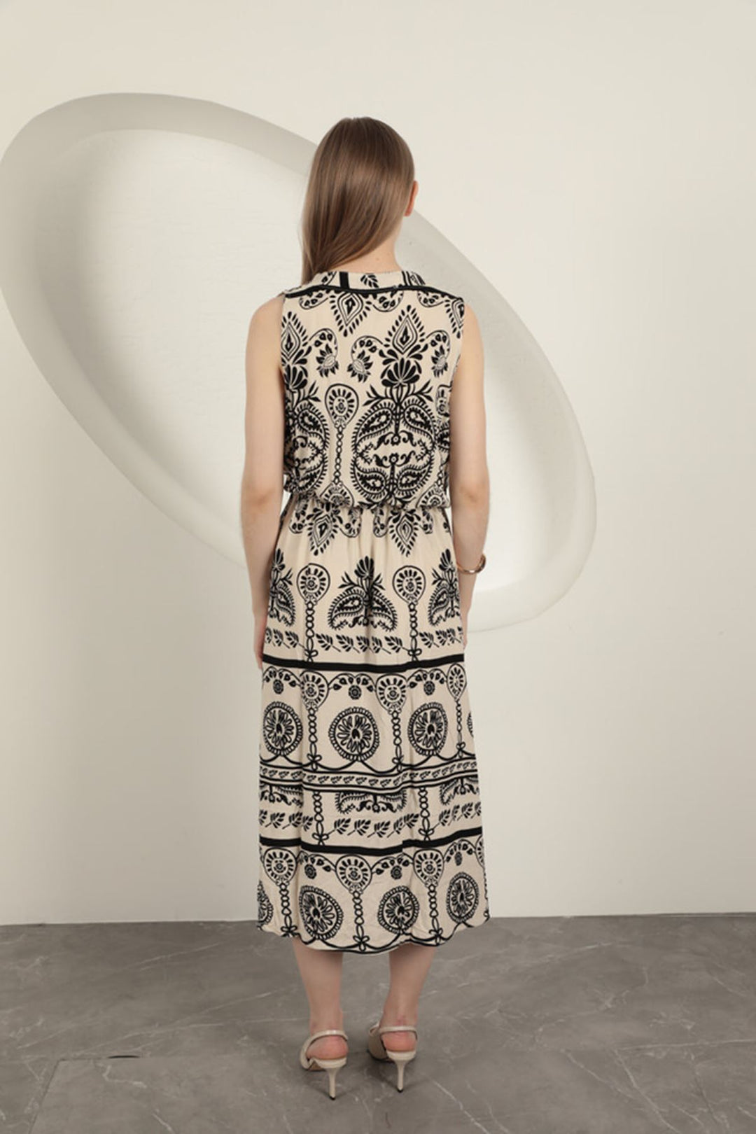 KKT Viscose Fabric Ethnic Patterned Dress-Ecru - Reutlingen