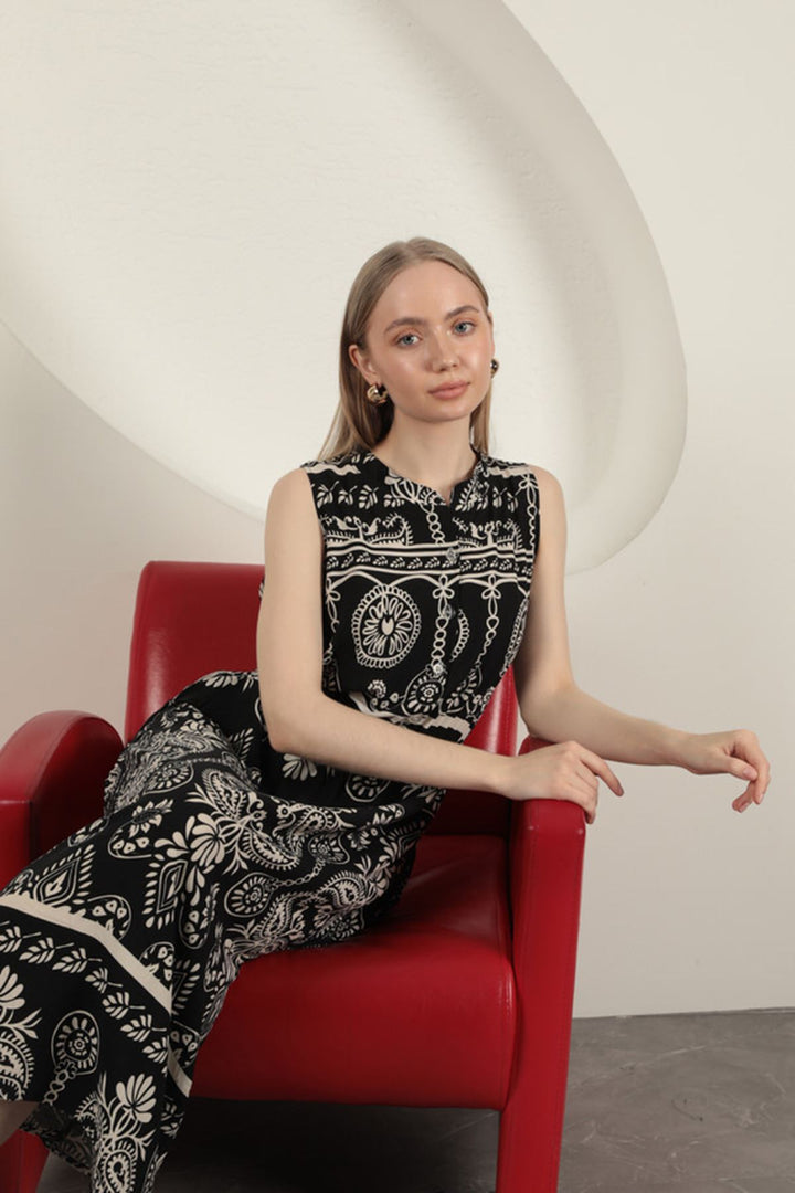 KKT Viscose Fabric Ethnic Patterned Dress-Black - Torrington