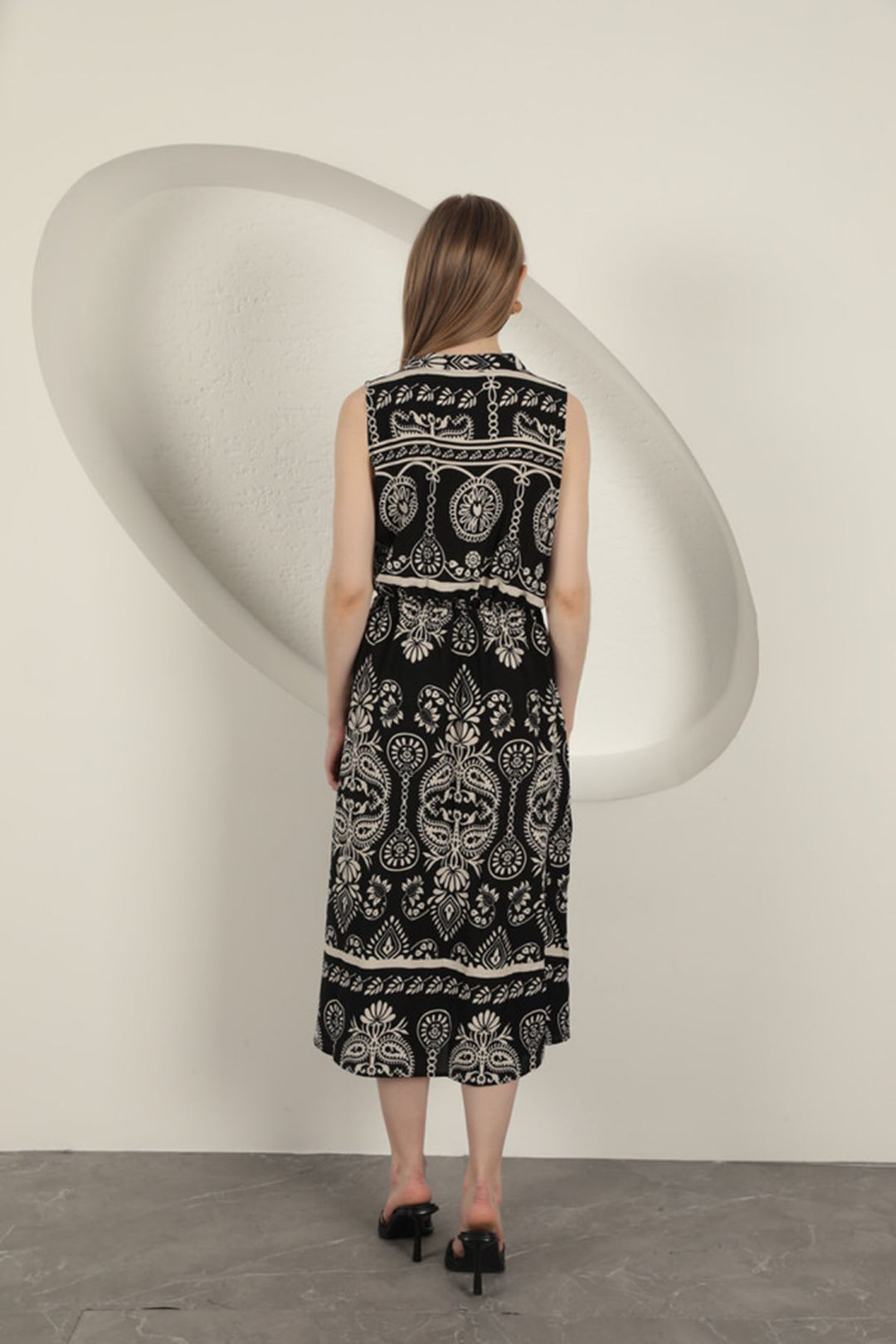 KKT Viscose Fabric Ethnic Patterned Dress-Black - Torrington
