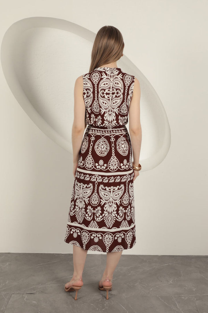 KKT Viscose Fabric Ethnic Patterned Dress-Coffee - Laguna Niguel