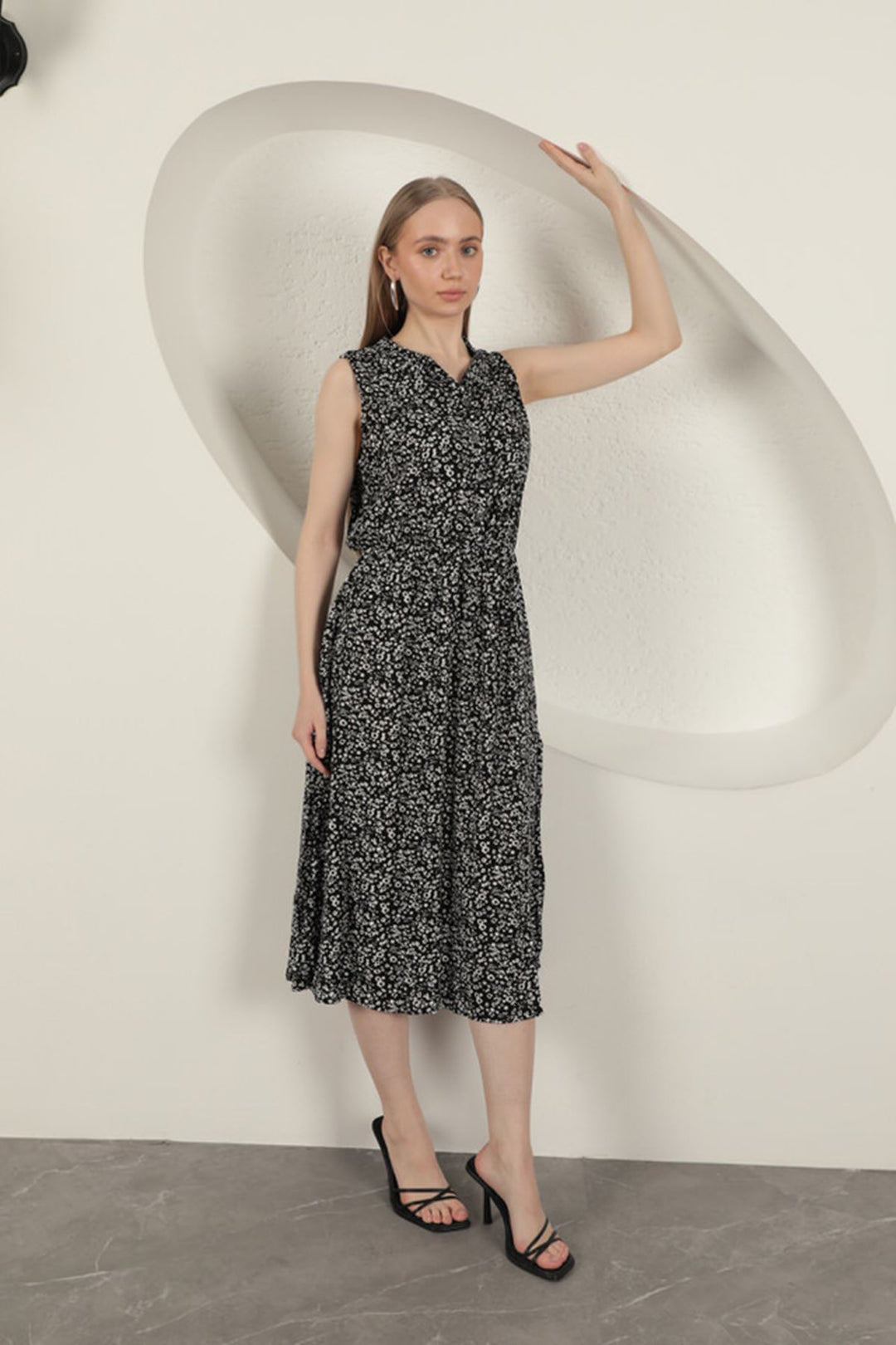 KKT Viscose Fabric Crisp Patterned Dress-Black - Colchester