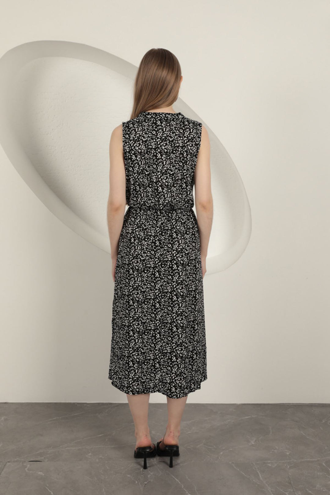 KKT Viscose Fabric Crisp Patterned Dress-Black - Colchester