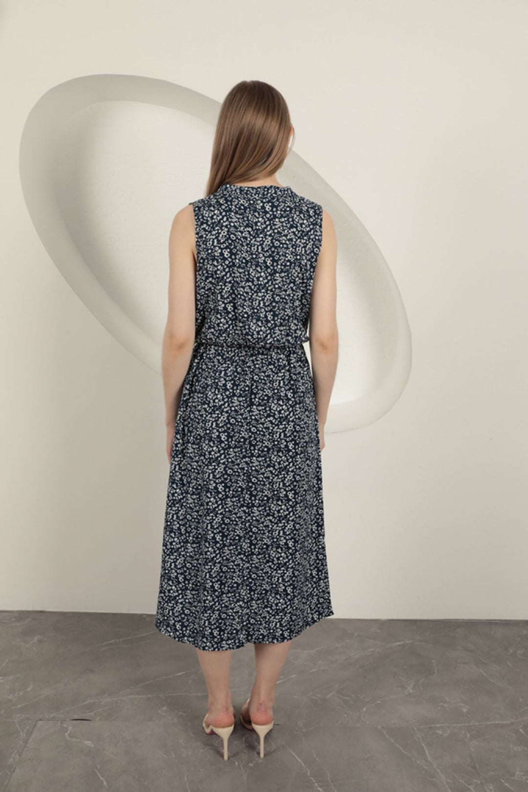 KKT Viscose Fabric Crisp Patterned Dress-Navy Blue - Miami Gardens