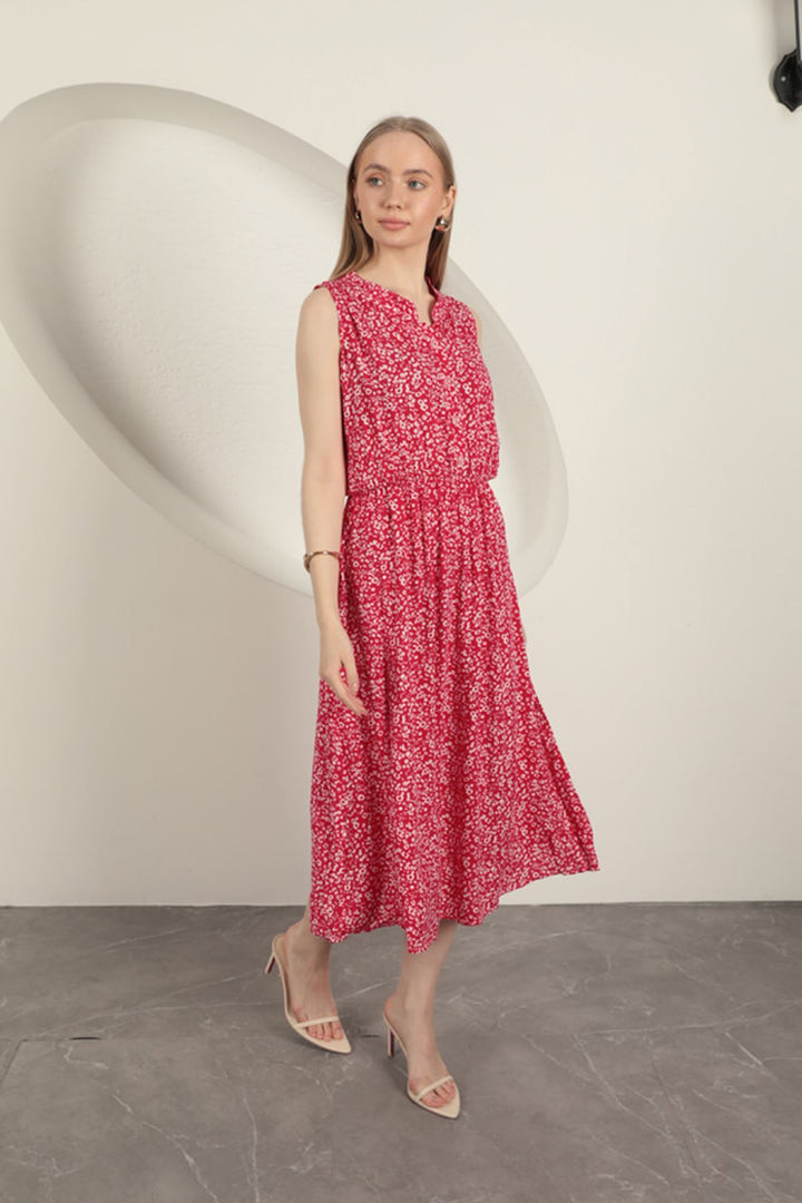 KKT Viscose Fabric Crisp Patterned Dress-Fuchsia - Panama City