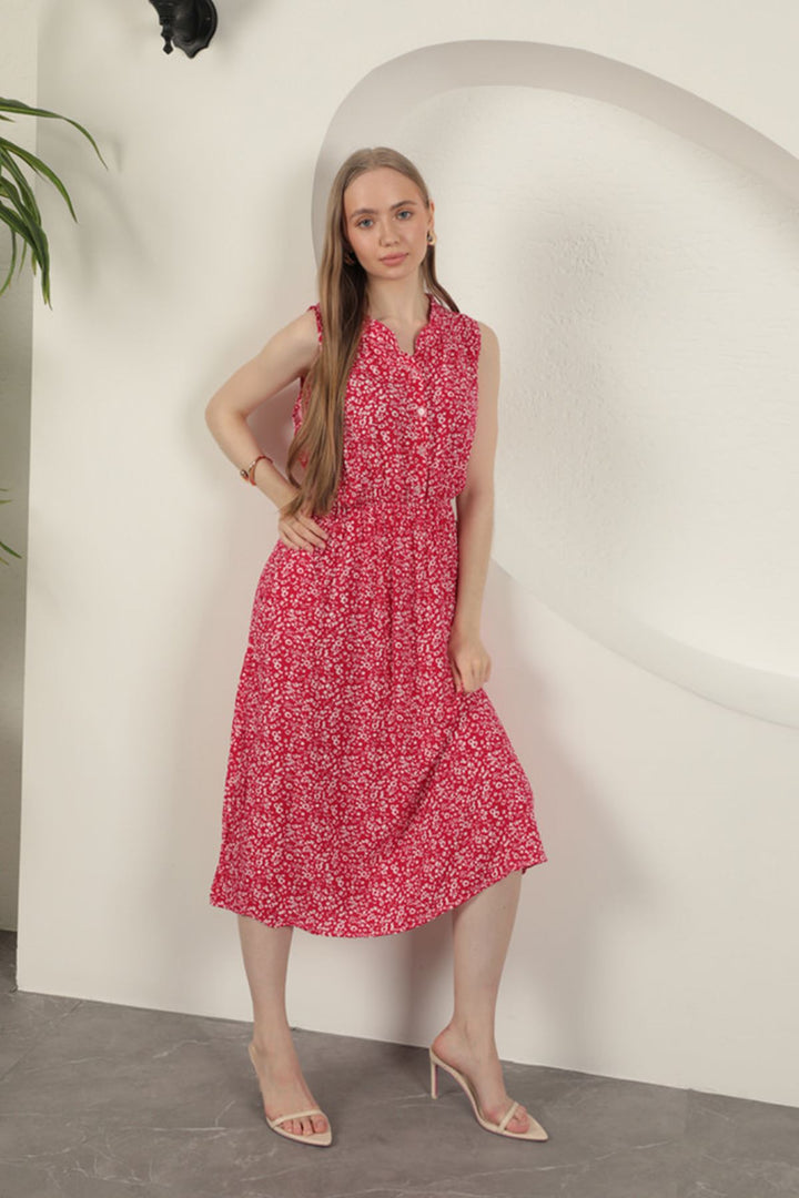 KKT Viscose Fabric Crisp Patterned Dress-Fuchsia - Panama City