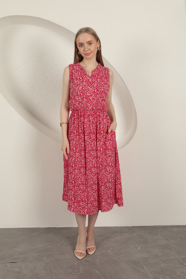 KKT Viscose Fabric Crisp Patterned Dress-Fuchsia - Panama City