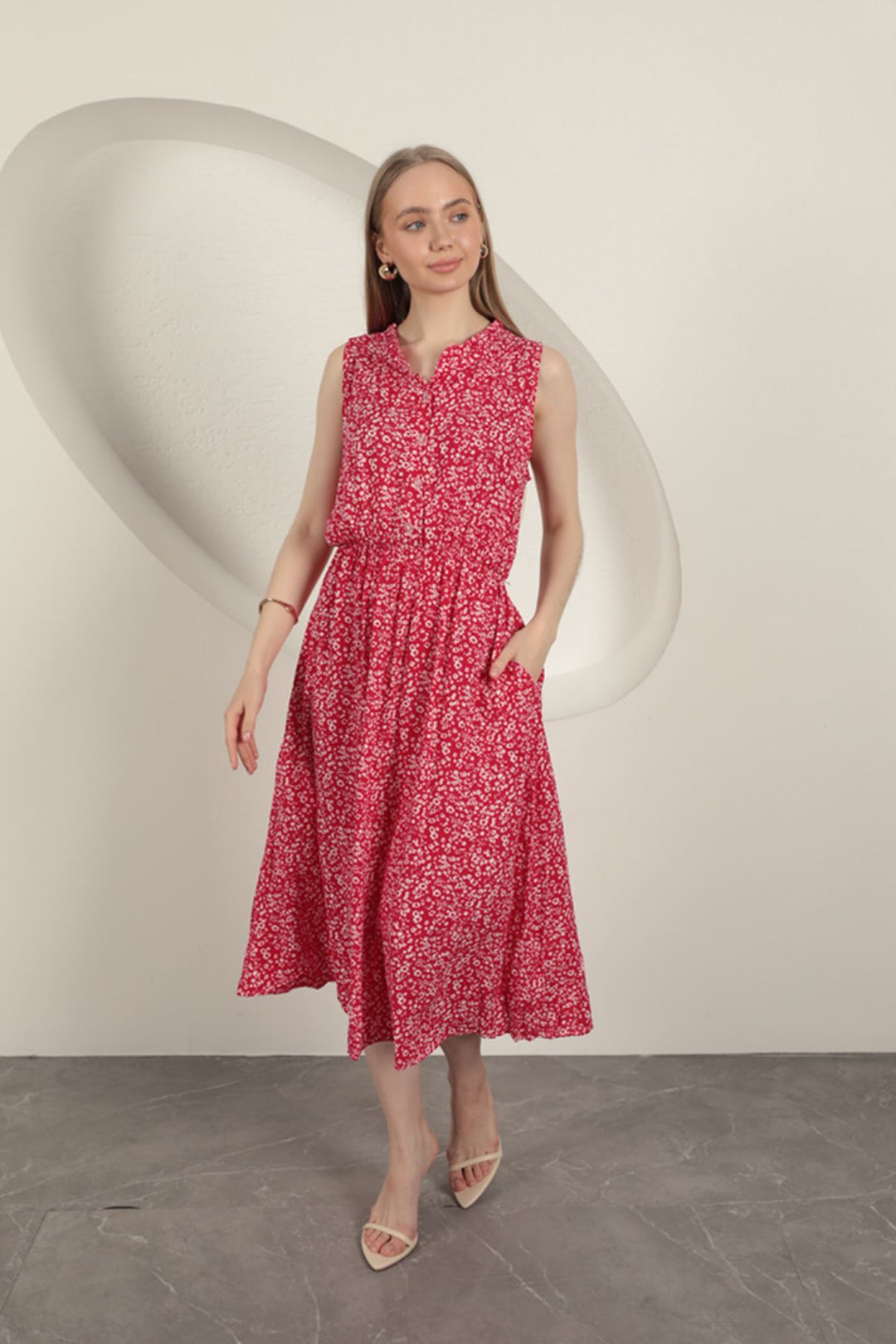 KKT Viscose Fabric Crisp Patterned Dress-Fuchsia - Panama City