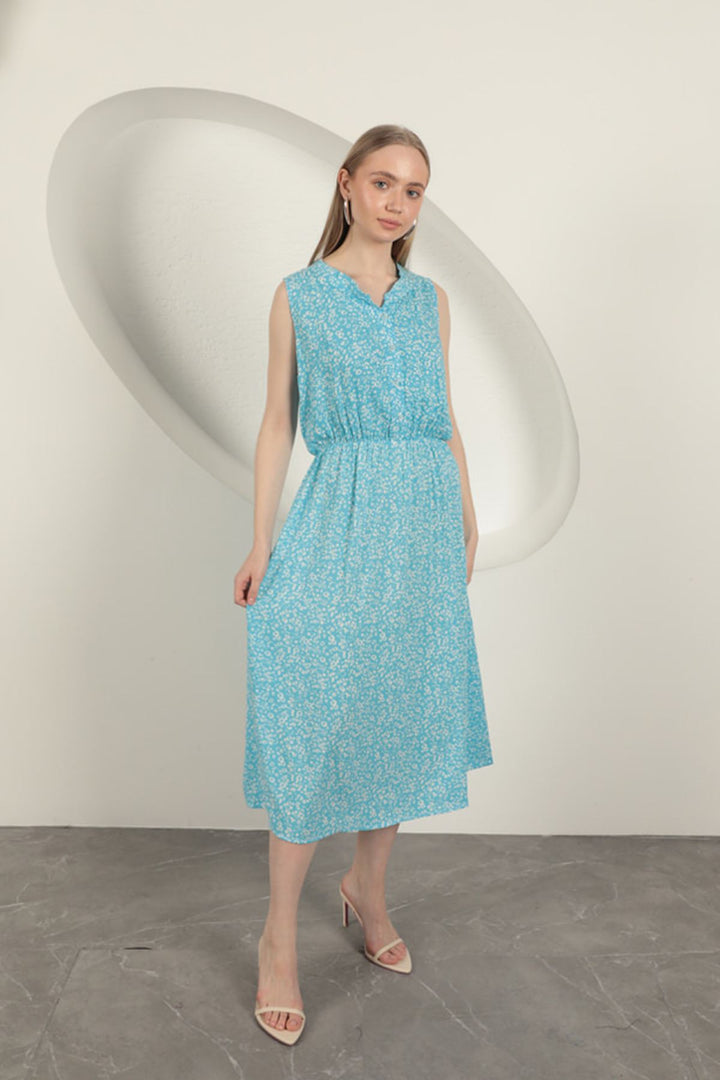KKT Viscose Fabric Crisp Patterned Dress-Blue - Clovis