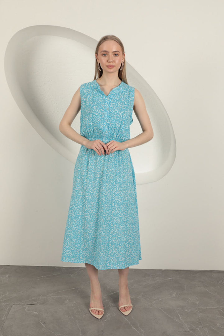 KKT Viscose Fabric Crisp Patterned Dress-Blue - Clovis