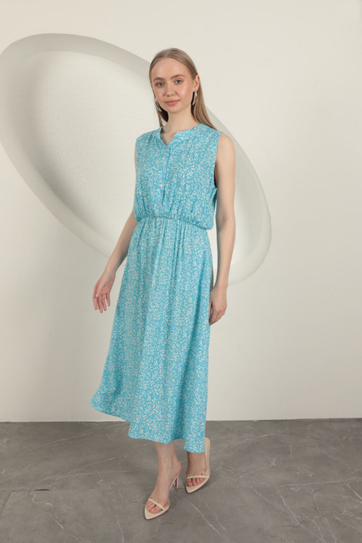 KKT Viscose Fabric Crisp Patterned Dress-Blue - Clovis