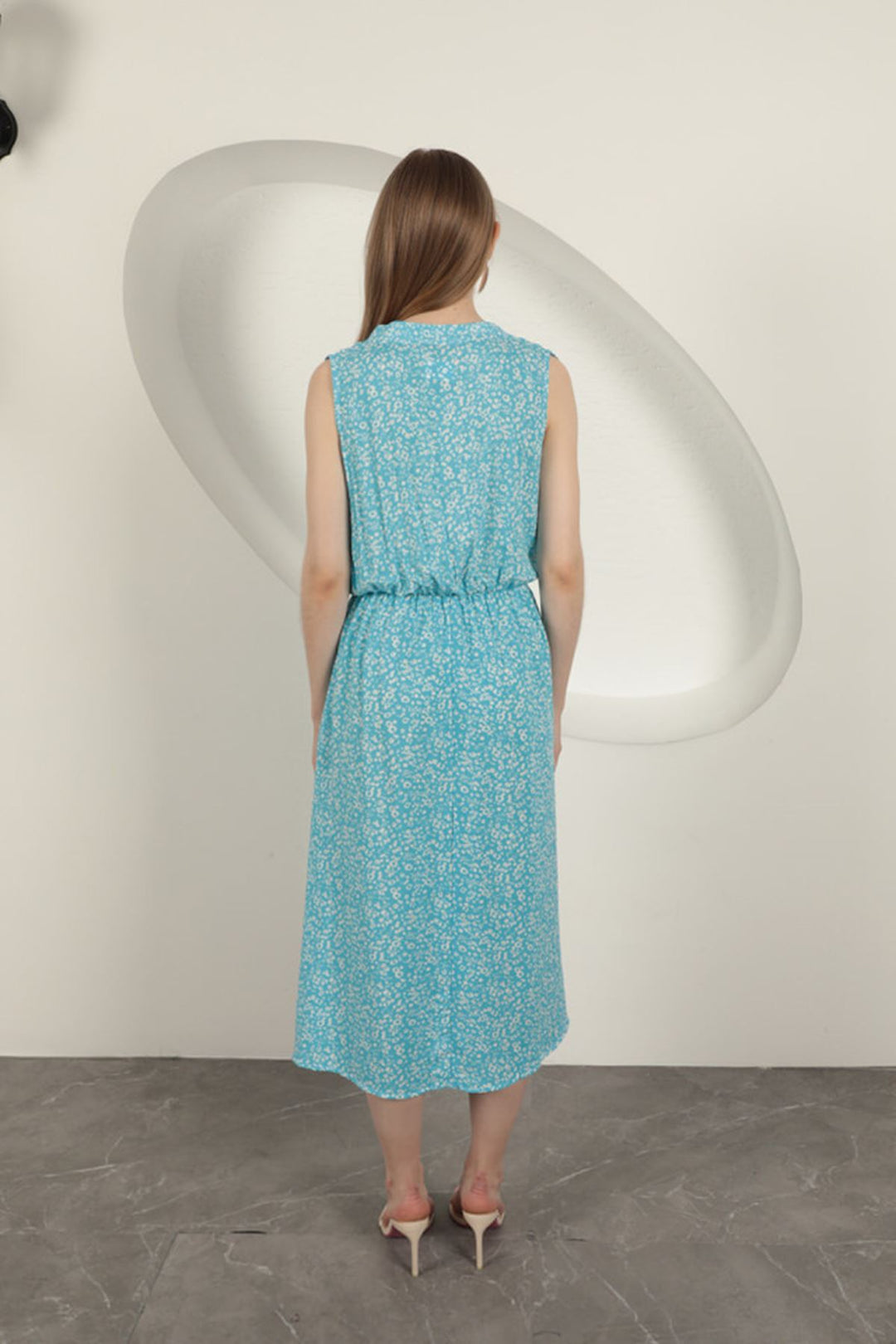 KKT Viscose Fabric Crisp Patterned Dress-Blue - Clovis