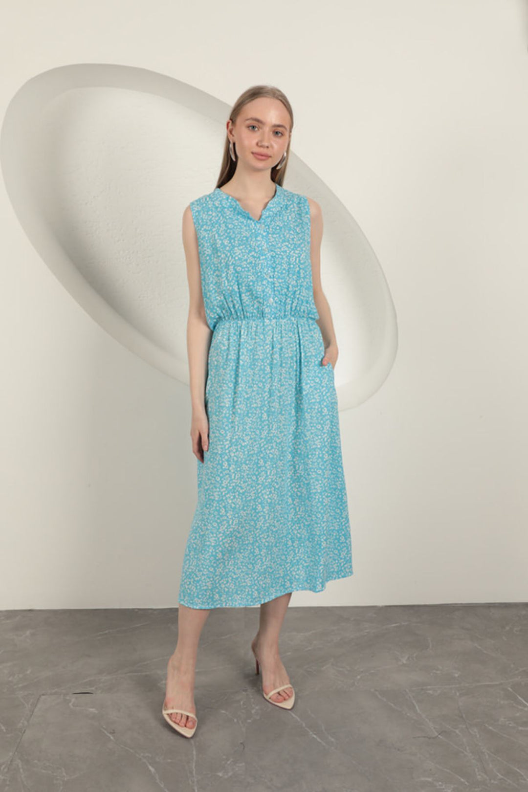 KKT Viscose Fabric Crisp Patterned Dress-Blue - Clovis