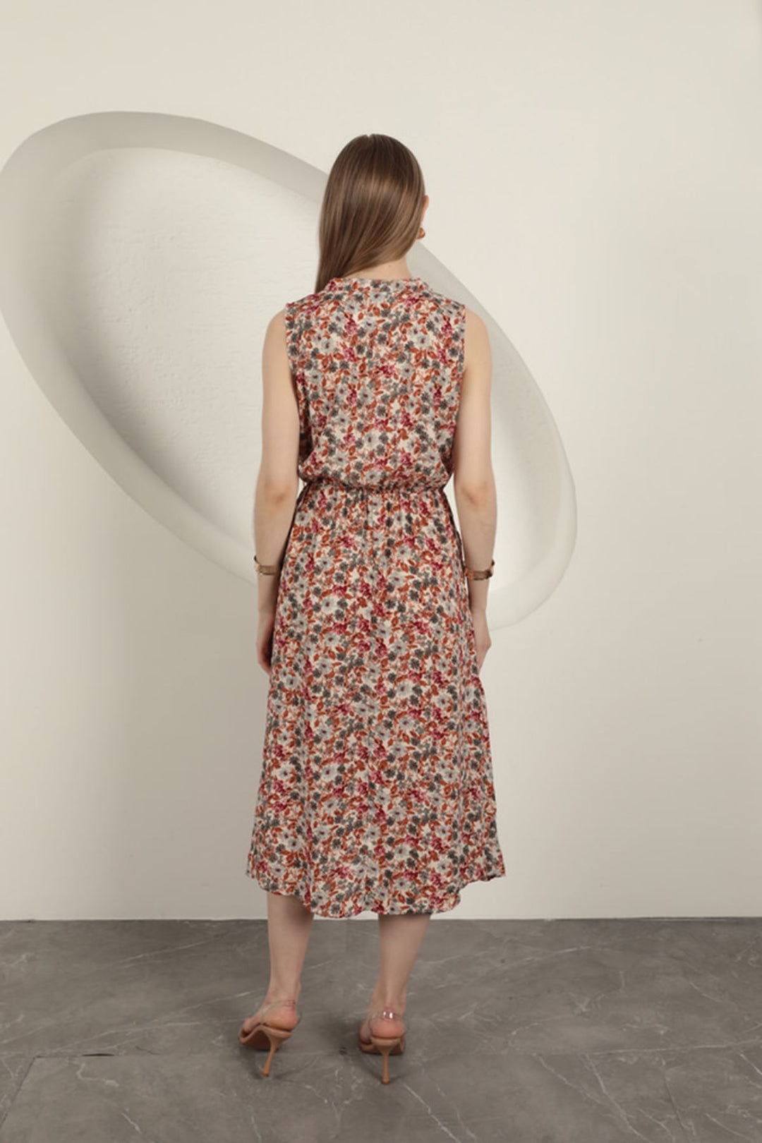 KKT Viscose Crisp Floral Patterned Dress-Beige - Véroia