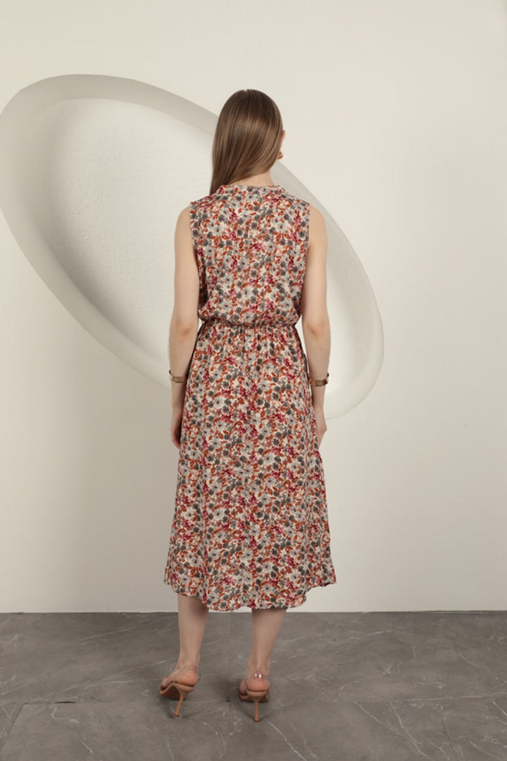 KKT Viscose Crisp Floral Patterned Dress-Beige - Véroia