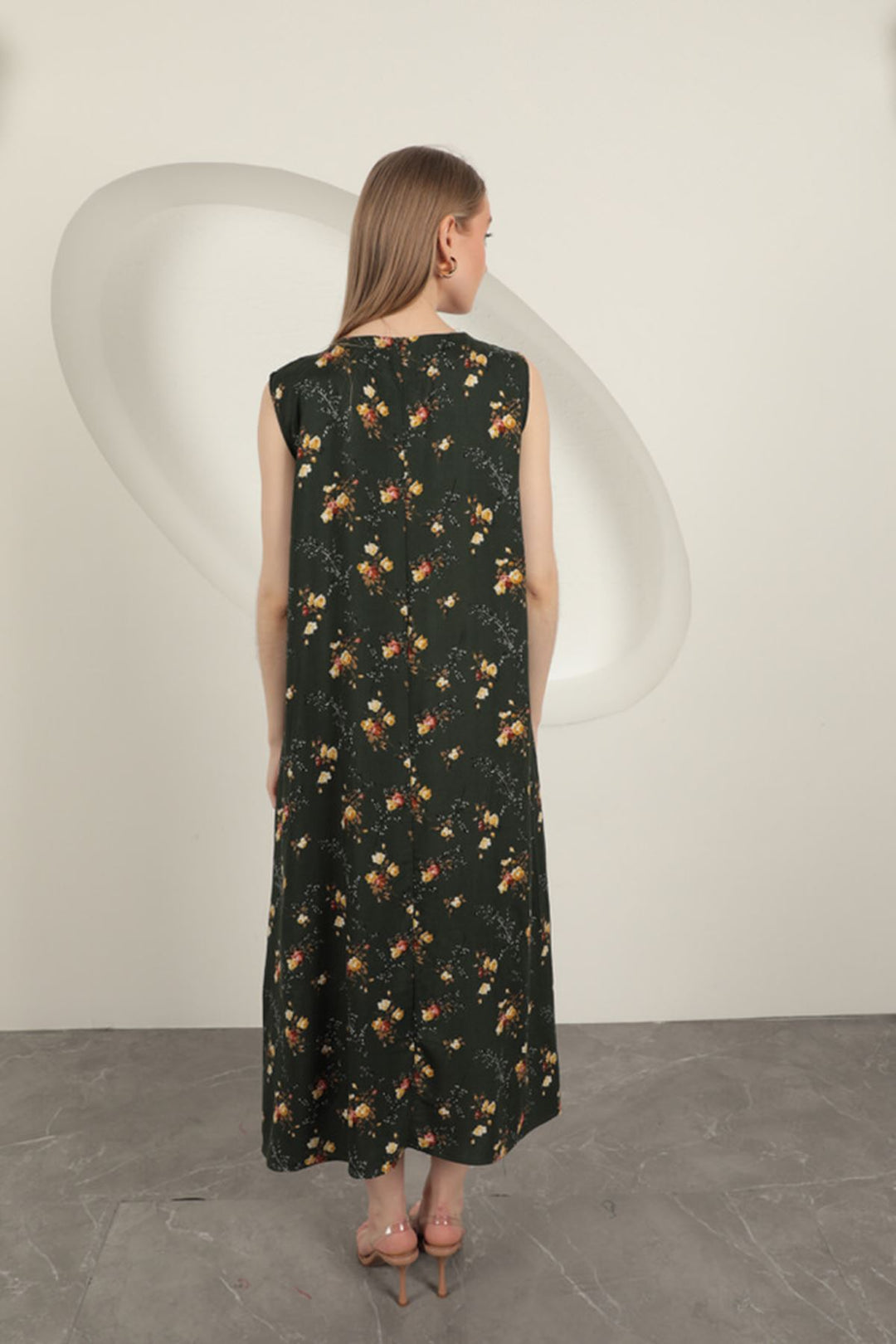 KKT Viscose Fabric Floral Patterned Dress-Khaki - East Gwillimbury